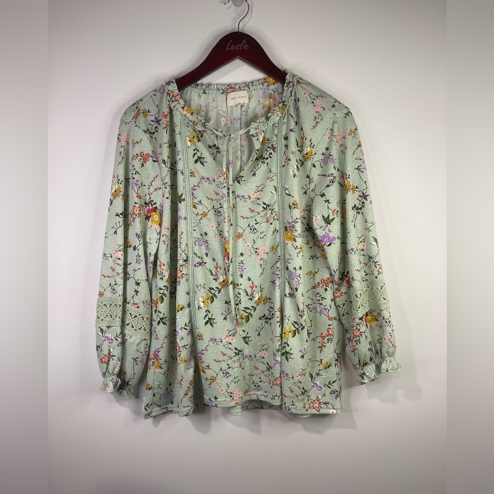 MELLODAY Mint long‎ sleeve  Floral Blouse